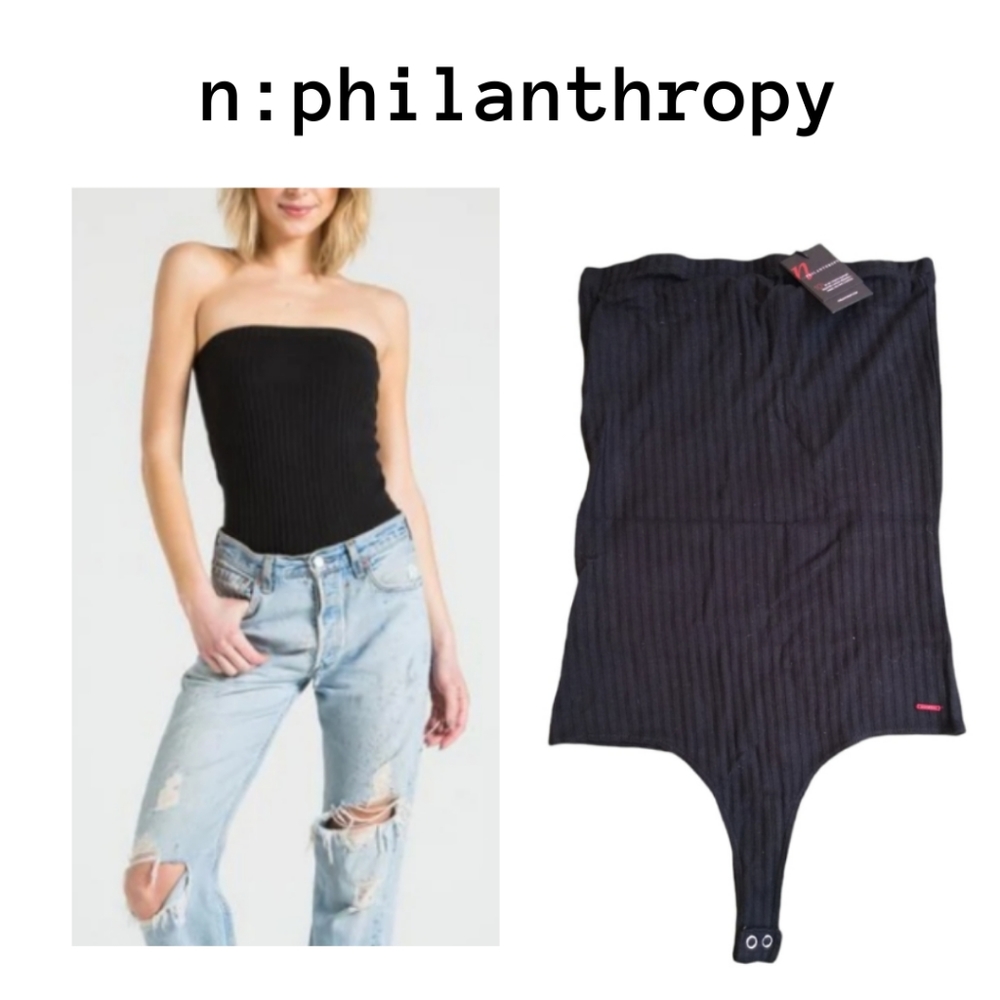 n:PHILANTHROPY Black Ribbed Strapless Bodysuit